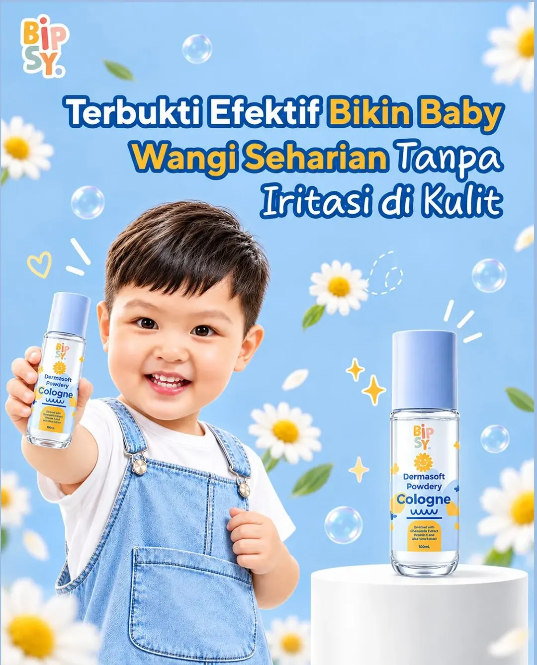 Anak memegang BIPSY Dermasoft Powdery Cologne
