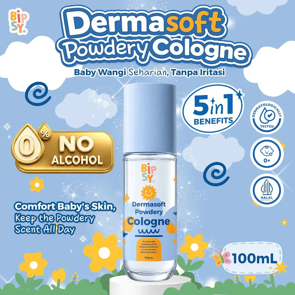 BIPSY Dermasoft Powdery Cologne 100 mL, 0% alkohol